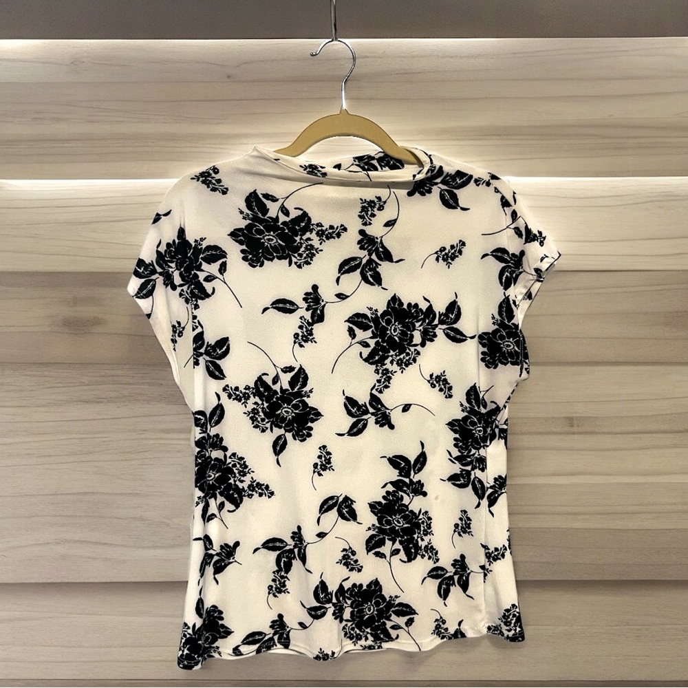 Black & White Floral Office Blouse - Professional & Chic
